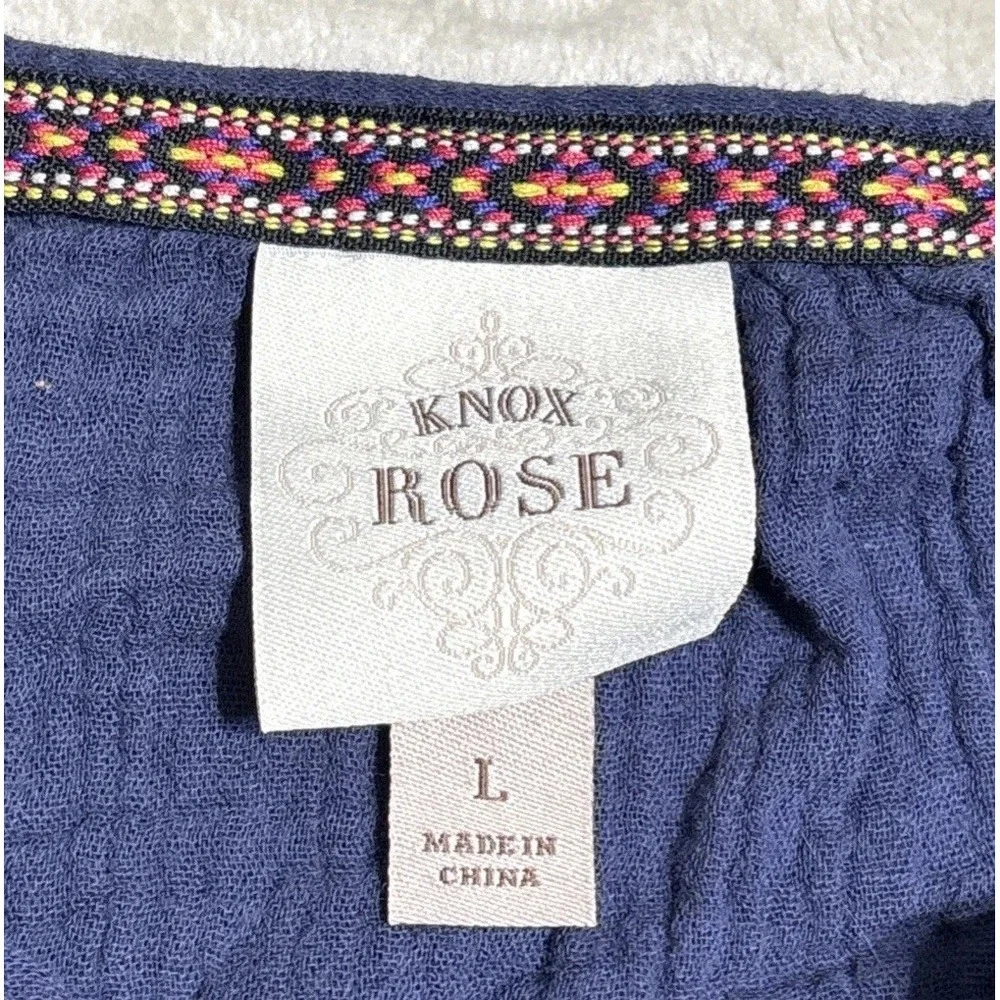 Knox Rose Romper Womens Large Cotton Gauze Elastic Smock Waist Peasant Boho